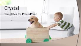  Presentation with wooden toy - Colorful presentation design enhanced with baby - cute child and labrador retriever backdrop and a white colored foreground