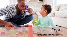  Presentation with home - Slide deck enhanced with baby - dad and toddler son having background and a coral colored foreground