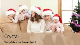  Presentation with living room family - Beautiful theme featuring new year s baby - happy family in christmas santa's backdrop and a coral colored foreground