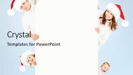  Presentation with happy baby - PPT theme with new year s baby - happy family in santa's hats background and a cream colored foreground