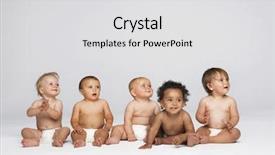  Presentation with gray - Cool new PPT theme with baby - row of multiethnic babies sitting backdrop and a light gray colored foreground
