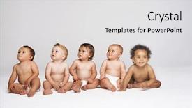  Presentation with baby sitting - Cool new presentation design with baby - row of multiethnic babies sitting backdrop and a light gray colored foreground