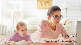  Presentation with working mother - Theme consisting of baby a young mother work background and a coral colored foreground