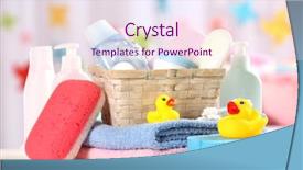  Presentation with accessories - Presentation consisting of baby accessories for bathing background and a pink colored foreground