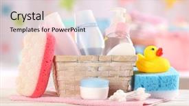  Presentation with shampoo - Presentation featuring baby accessories for bathing background and a lemonade colored foreground