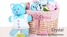  Presentation with baby bear - Amazing slide set having baby accessories isolated on white backdrop and a lemonade colored foreground