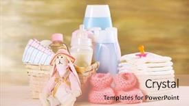  Presentation with accessories - Beautiful slides featuring baby accessories on table on grey background backdrop and a lemonade colored foreground
