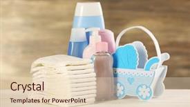  Presentation with baby shower - Amazing slide set having baby accessories on table backdrop and a lemonade colored foreground