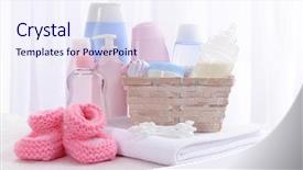  Presentation with accessories - Presentation consisting of baby accessories on table background and a sky blue colored foreground