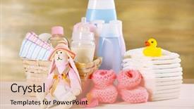  Presentation with baby shower - Colorful slide set enhanced with baby accessories on table backdrop and a lemonade colored foreground