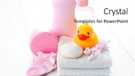  Presentation with accessories - Audience pleasing theme consisting of baby accessories on white wood backdrop and a pink colored foreground