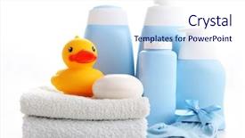  Presentation with accessories - Cool new slides with baby accessories on white wood backdrop and a sky blue colored foreground