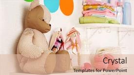  Presentation with accessories - Amazing presentation design having baby accessories on shelves close backdrop and a lemonade colored foreground