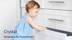  Presentation with child accident - Colorful slide deck enhanced with baby accident - child playing with cupboard backdrop and a sky blue colored foreground