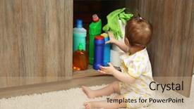  Presentation with baby girl - Audience pleasing PPT layouts consisting of baby accident - little girl playing with detergents backdrop and a coral colored foreground