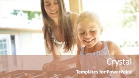  Presentation with family playing board game - Beautiful slides featuring baby alimentation - family playing foosball backdrop and a coral colored foreground
