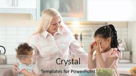  Presentation with nanny - Colorful PPT theme enhanced with baby alimentation - female mature nanny with little backdrop and a coral colored foreground