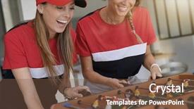  Presentation with hipster girl playing tetris game - Theme consisting of baby alimentation - girls having fun playing foosball background and a tawny brown colored foreground