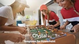  Presentation with fun - Presentation enhanced with baby alimentation - girls having fun playing foosball background and a tawny brown colored foreground