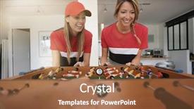  Presentation with hipster girl playing tetris game - Audience pleasing PPT layouts consisting of baby alimentation - girls having fun playing foosball backdrop and a tawny brown colored foreground