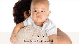  Presentation with oat meal - Slide deck with baby alimentation - grandmother burping grandson after meal background and a lemonade colored foreground