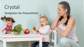  Presentation with mother child - Amazing PPT theme having baby alimentation - happy little child with mother backdrop and a sky blue colored foreground