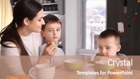  Presentation with nanny - Colorful presentation design enhanced with baby alimentation - nanny feeding cute little boys backdrop and a coral colored foreground