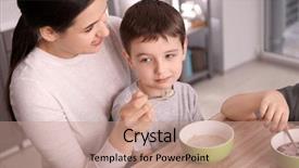  Presentation with nanny - Beautiful presentation design featuring baby alimentation - nanny feeding cute little boys backdrop and a coral colored foreground