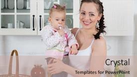  Presentation with mother feeding baby breast milk - Presentation with baby alimentation - young mother feeds little daughter background and a soft green colored foreground