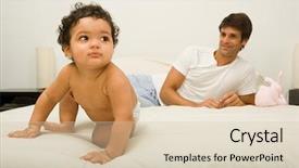  Presentation with baby - Theme with baby and father on bed background and a soft green colored foreground