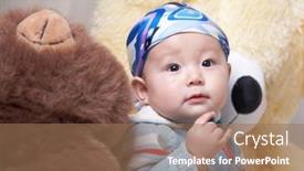  Presentation with baby - Cool new PPT theme with baby-and-his-big-teddy backdrop and a coral colored foreground