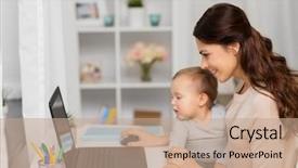  Presentation with working mother - PPT layouts with motherhood multi-tasking family background and a coral colored foreground