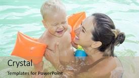  Presentation with mother baby - Slide deck having baby and mother in swimming background and a coral colored foreground