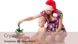  Presentation with baby christmas - PPT theme enhanced with baby and mum with christmas decoration on a white background background and a coral colored foreground