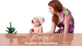  Presentation with baby christmas - Audience pleasing PPT theme consisting of baby and mum with christmas decoration on a white background backdrop and a coral colored foreground