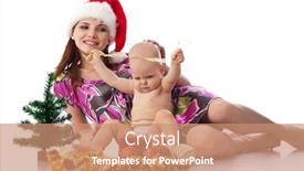  Presentation with baby christmas - Presentation theme featuring baby and mum with christmas decoration on a white background background and a coral colored foreground