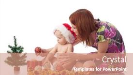  Presentation with baby christmas - PPT layouts with baby and mum with christmas decoration on a white background background and a coral colored foreground