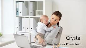  Presentation with motherhood - Cool new presentation theme with baby and smartphone work backdrop and a soft green colored foreground