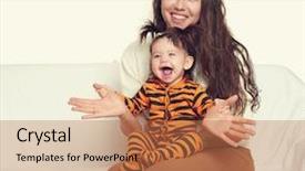  Presentation with children little child girl plays - PPT layouts featuring baby animations - woman with child girl portrait background and a coral colored foreground