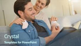  Presentation with announcement - Theme consisting of baby announcement - mother to be surprising her background and a ocean colored foreground