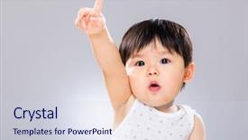  Presentation with automatic hand sanitizer dispenser - Slide set having baby asian - adorable boy hand raised up background and a sky blue colored foreground