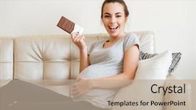  Presentation with pregnant woman - Cool new PPT theme with baby barsa - cheerful pregnant young woman sitting backdrop and a mint green colored foreground