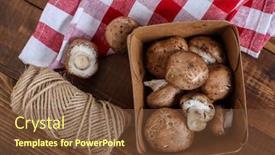  Presentation with table napkin - PPT theme consisting of baby-bella-mushrooms-inside-paper background and a tawny brown colored foreground