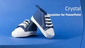  Presentation with sneakers - PPT theme featuring baby-blue-sneakers-on-blue background and a teal colored foreground