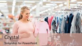  Presentation with happy baby - Beautiful presentation theme featuring baby bodysuit at clothing store backdrop and a coral colored foreground