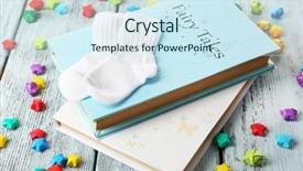  Presentation with fairy tales - Slides enhanced with baby book - fairy tales on wooden table background and a sky blue colored foreground