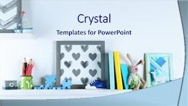  Presentation with baby book - Slide deck enhanced with baby book - shelves with toys in child background and a sky blue colored foreground