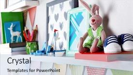  Presentation with baby book - Colorful PPT theme enhanced with baby book - shelves with toys in child backdrop and a light blue colored foreground