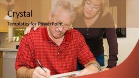  Presentation with financial - Theme with baby boom - mature couple in financial trouble background and a coral colored foreground