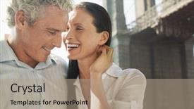  Presentation with bridge the gap - PPT layouts consisting of baby boomers - caucasian couple smiling with bridge background and a coral colored foreground